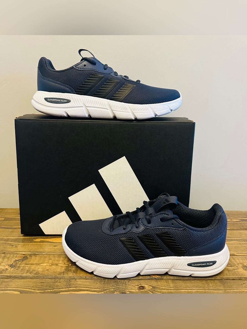 Adidas Cloudfoam Flex Rapidfit Navy Blue Black White Sneakers Shoes- See Sizes